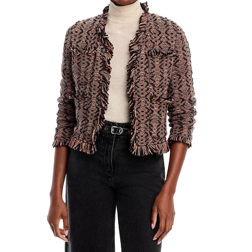 Aldo Martins Jacket Tweed Fringe Knit Cropped Brown‎ S Small